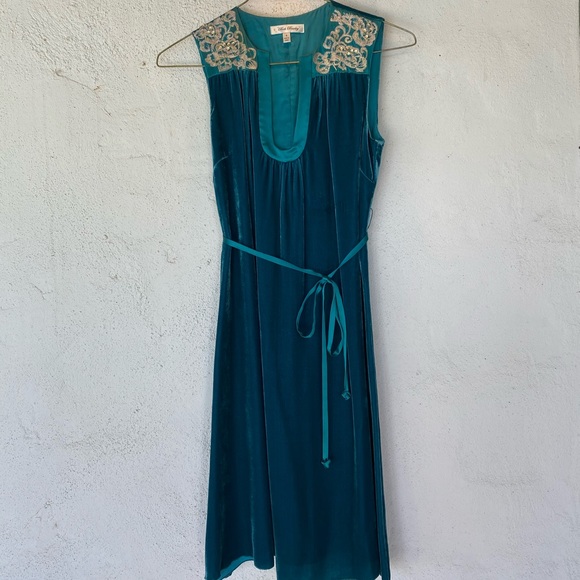 Beth Bowley 2pc blue velvet silk lined dress w/faux 🐆 coat - Picture 2 of 13